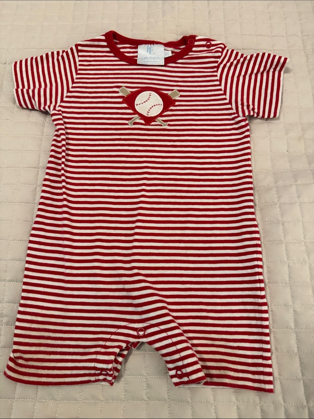 Little English 2T red stripe baseball onesie